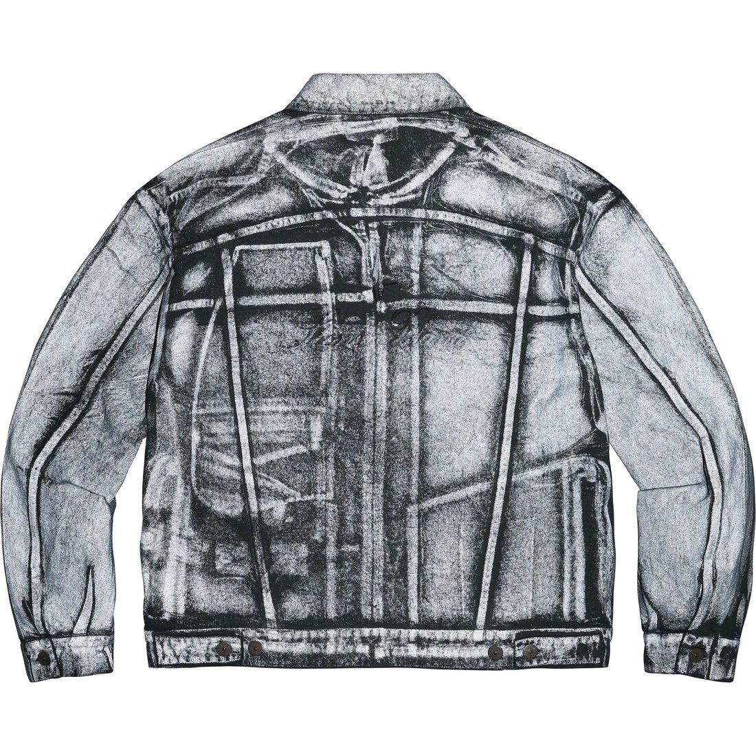 Details on Supreme Stone Island Denim Trucker Jacket Reflective from fall winter
                                                    2023 (Price is $648)