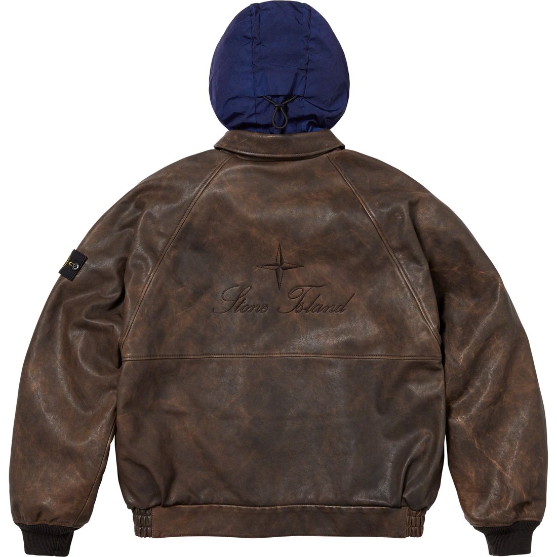 Details on Supreme Stone Island Leather Bomber Jacket Brown from fall winter
                                                    2023 (Price is $2598)