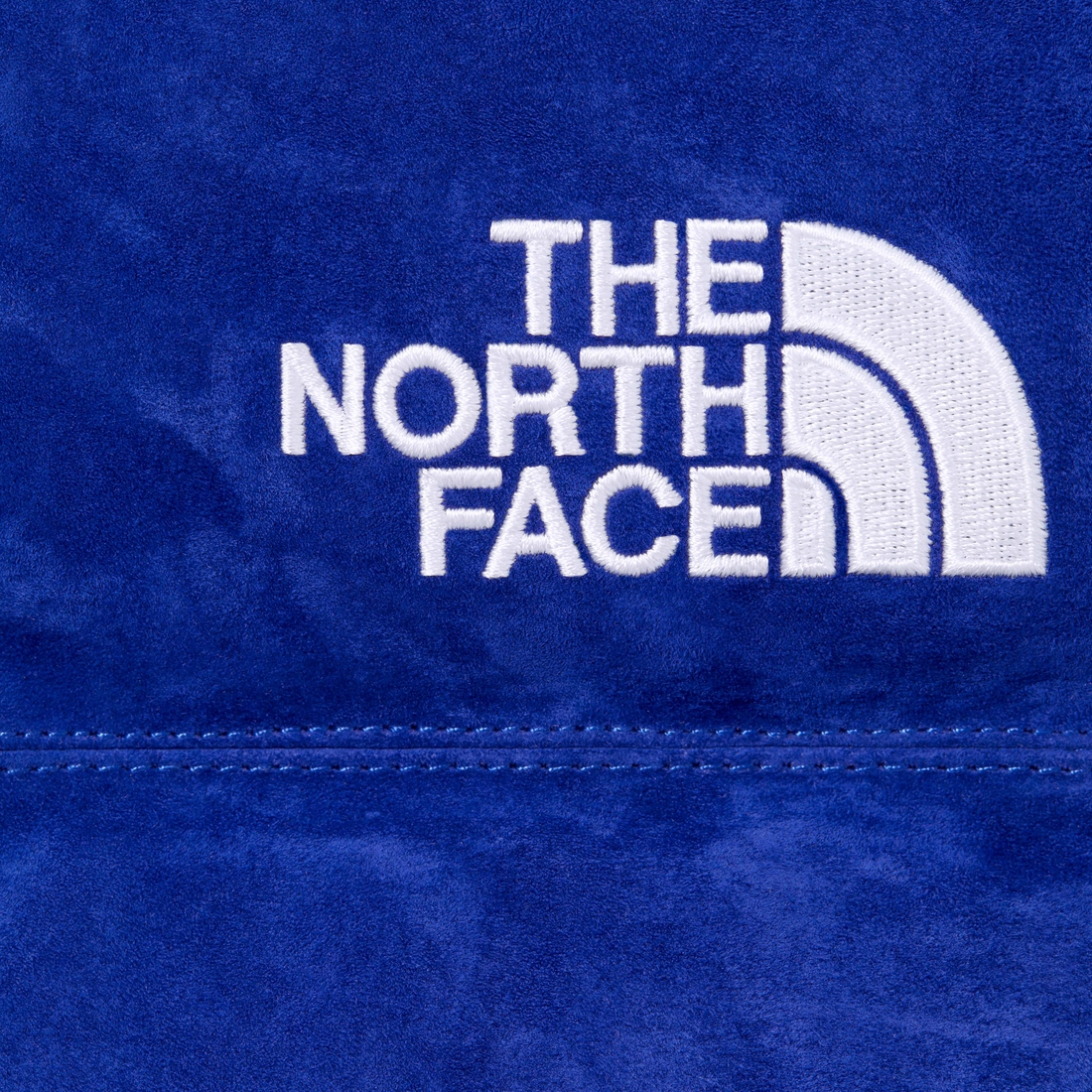 Details on Supreme The North Face Suede Nuptse Jacket Blue from fall winter
                                                    2023 (Price is $1098)