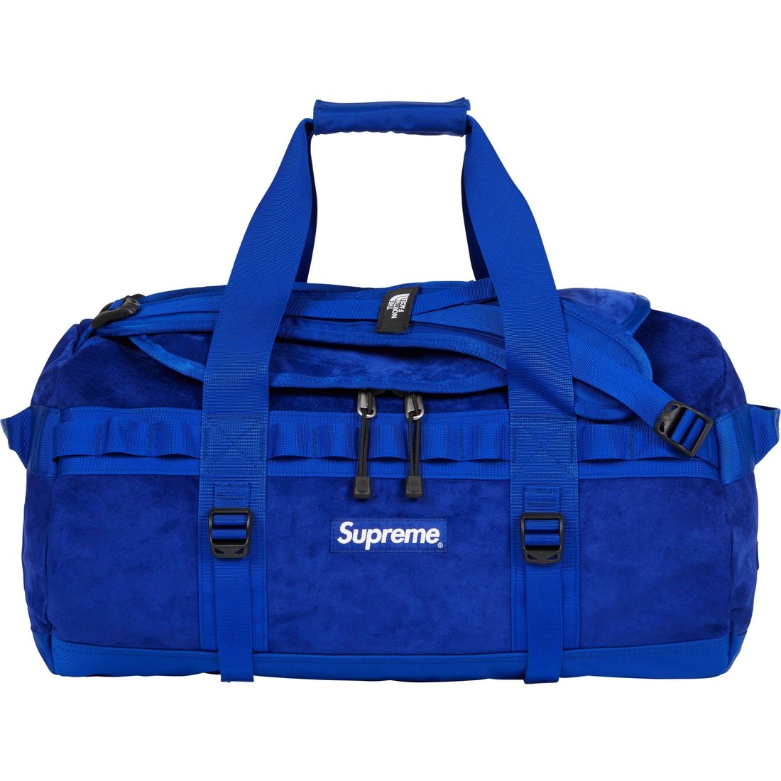 Details on Supreme The North Face Suede Small Base Camp Duffle Bag Blue from fall winter
                                                    2023 (Price is $298)