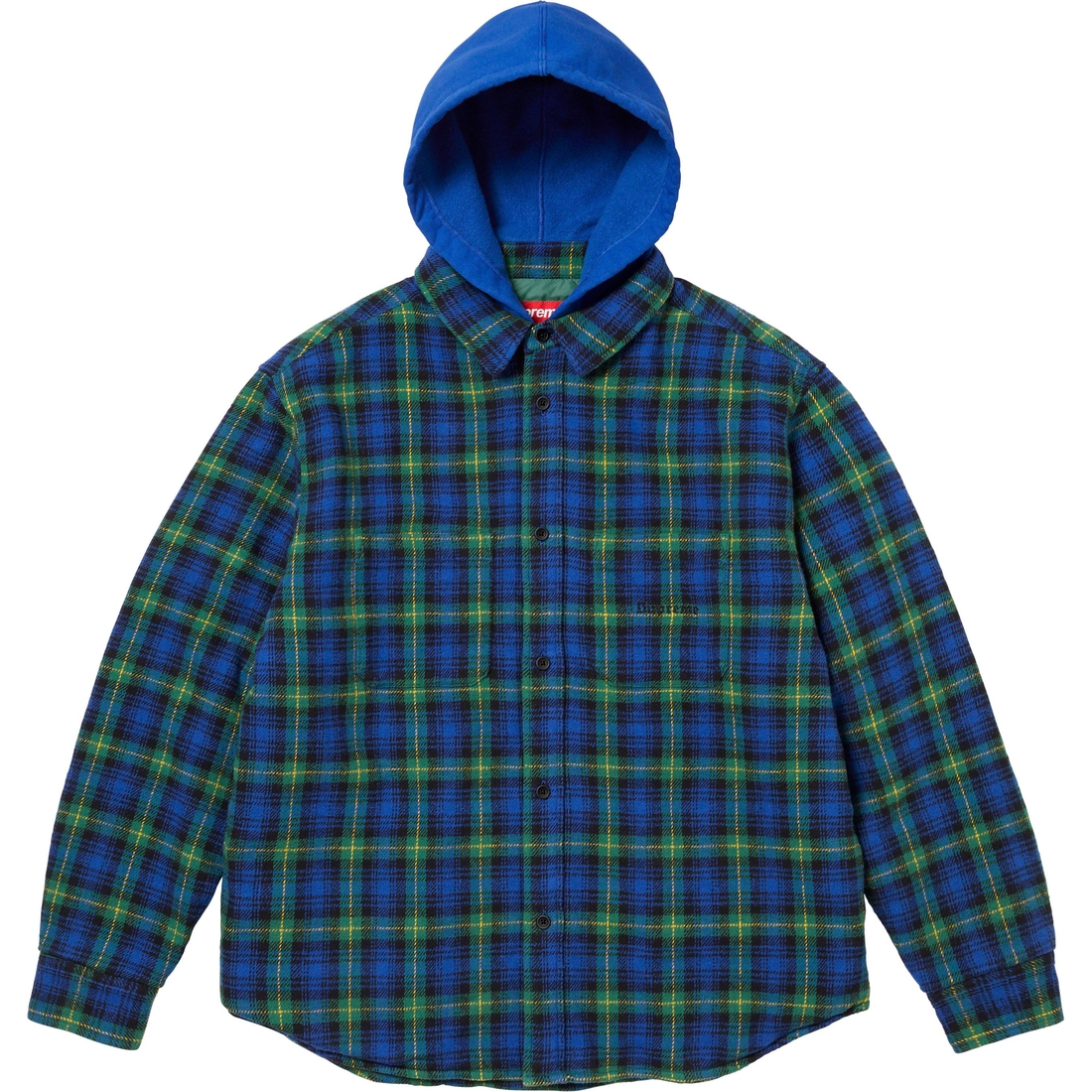 Details on Tartan Flannel Hooded Shirt Blue from fall winter
                                                    2023 (Price is $148)