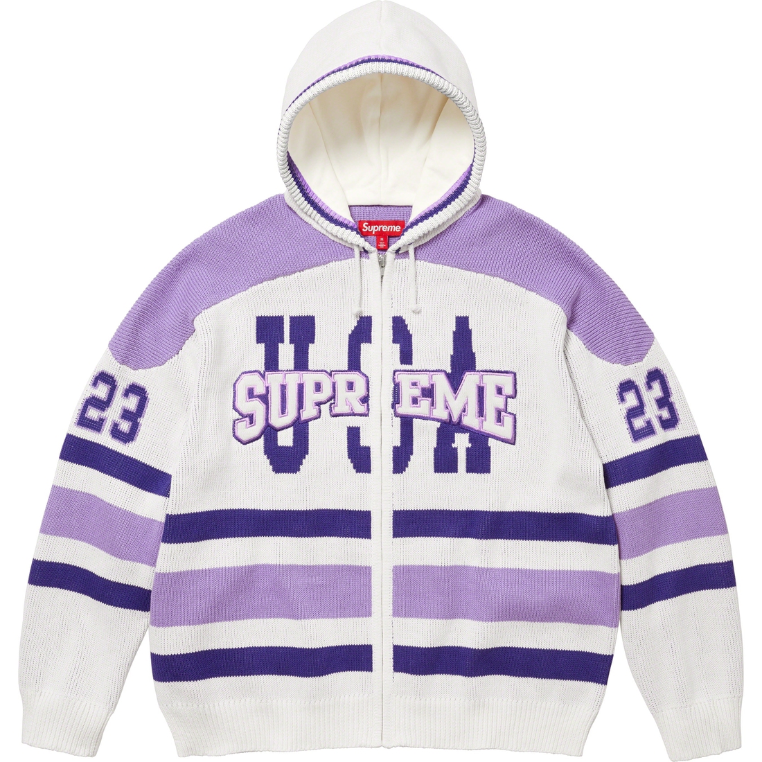 Details on USA Zip Up Hooded Sweater White from fall winter
                                                    2023 (Price is $198)