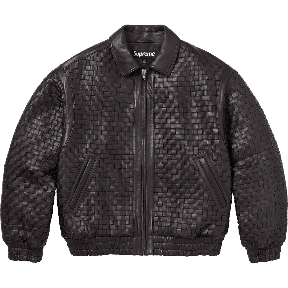 Details on Woven Leather Varsity Jacket Black from fall winter
                                                    2023 (Price is $798)