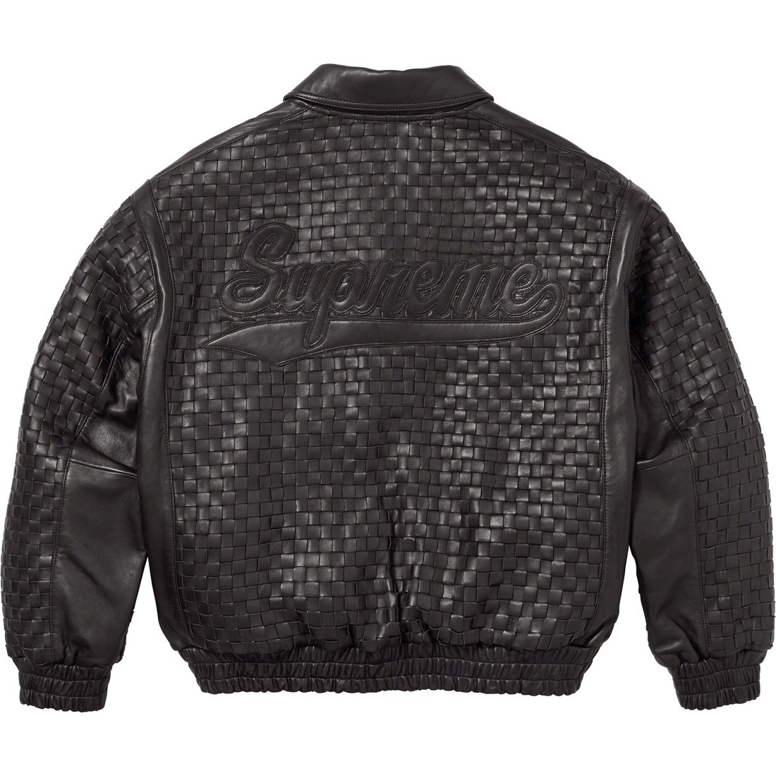 Details on Woven Leather Varsity Jacket Black from fall winter
                                                    2023 (Price is $798)