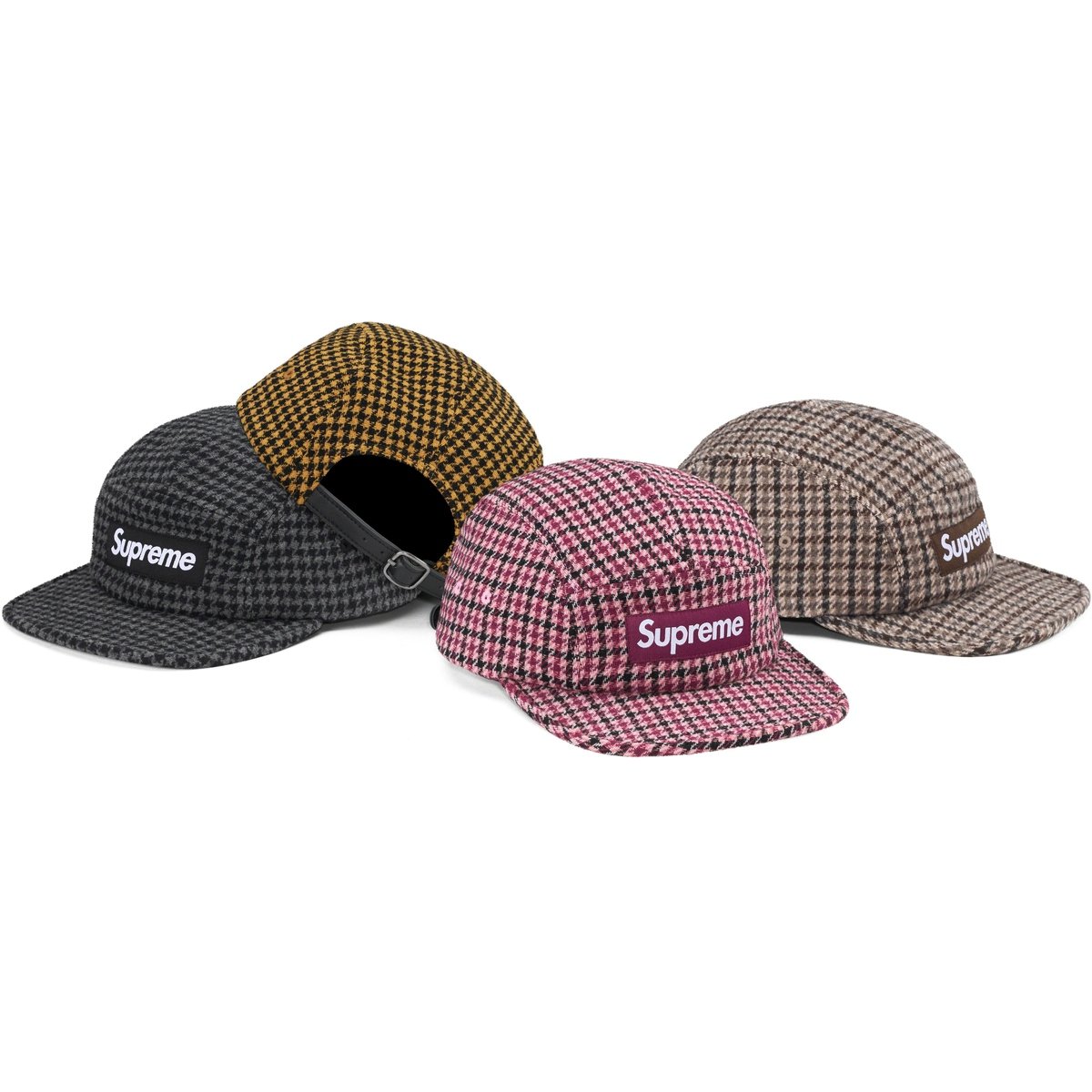 Supreme Houndstooth Wool Camp Cap for fall winter 23 season