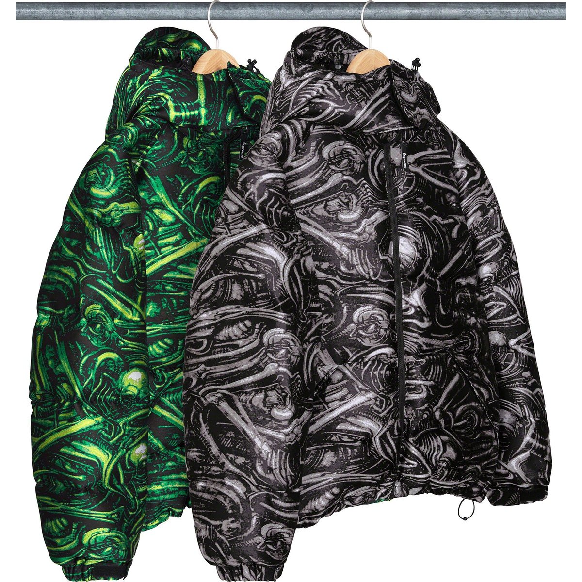 Details on H.R. Giger Jacquard Down Puffer Jacket from fall winter
                                            2023 (Price is $498)