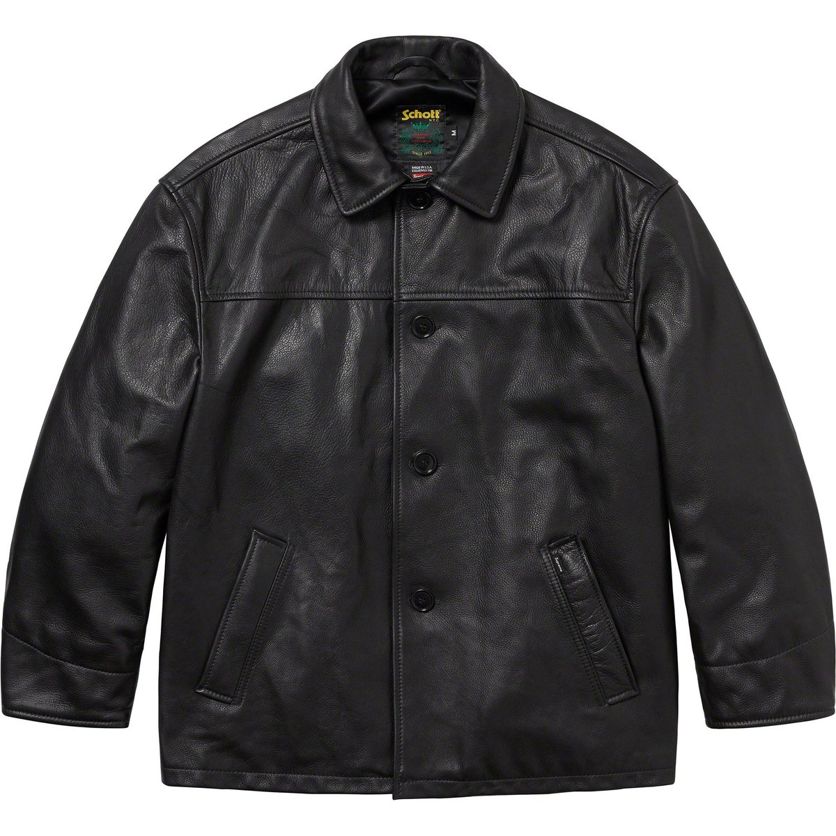 Details on Supreme Schott Leather Car Coat from fall winter
                                            2023 (Price is $898)