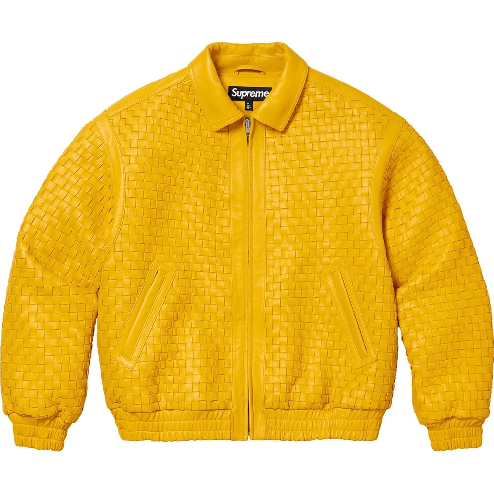 Details on Woven Leather Varsity Jacket  from fall winter
                                                    2023 (Price is $798)