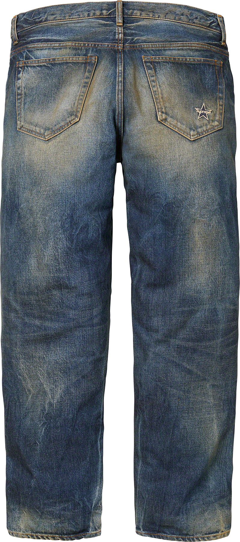 Supreme Distressed Loose Fit Selvedge Washed Blue-