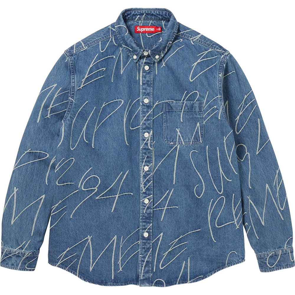 Details on Handwriting Jacquard Denim Shirt  from fall winter
                                                    2023 (Price is $148)