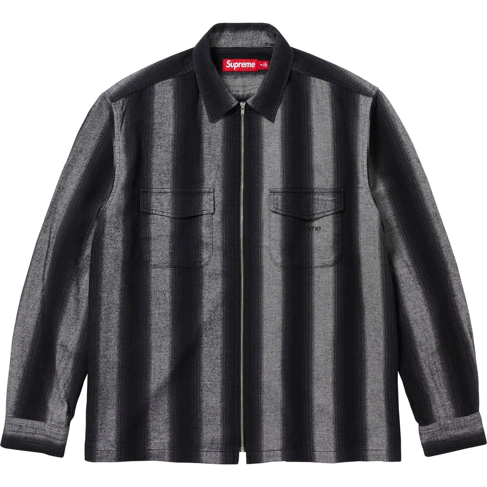 Details on Stripe Flannel Zip Up Shirt  from fall winter
                                                    2023 (Price is $138)