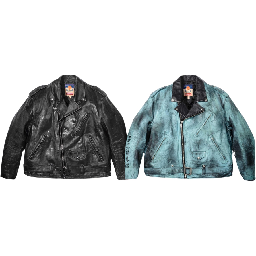 Details on Supreme blackmeans Painted Leather Motorcycle Jacket  from fall winter
                                                    2023 (Price is $1498)