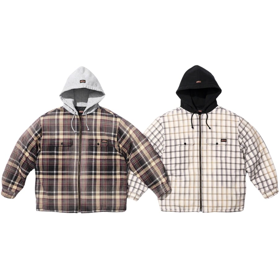 Details on Supreme Dickies Plaid Hooded Zip Up Shirt from fall winter
                                            2023 (Price is $148)