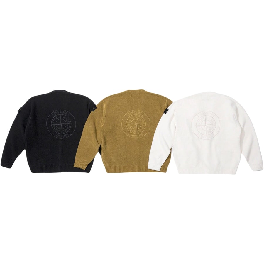 Details on Supreme Stone Island Bouclé Cardigan from fall winter
                                            2023 (Price is $498)