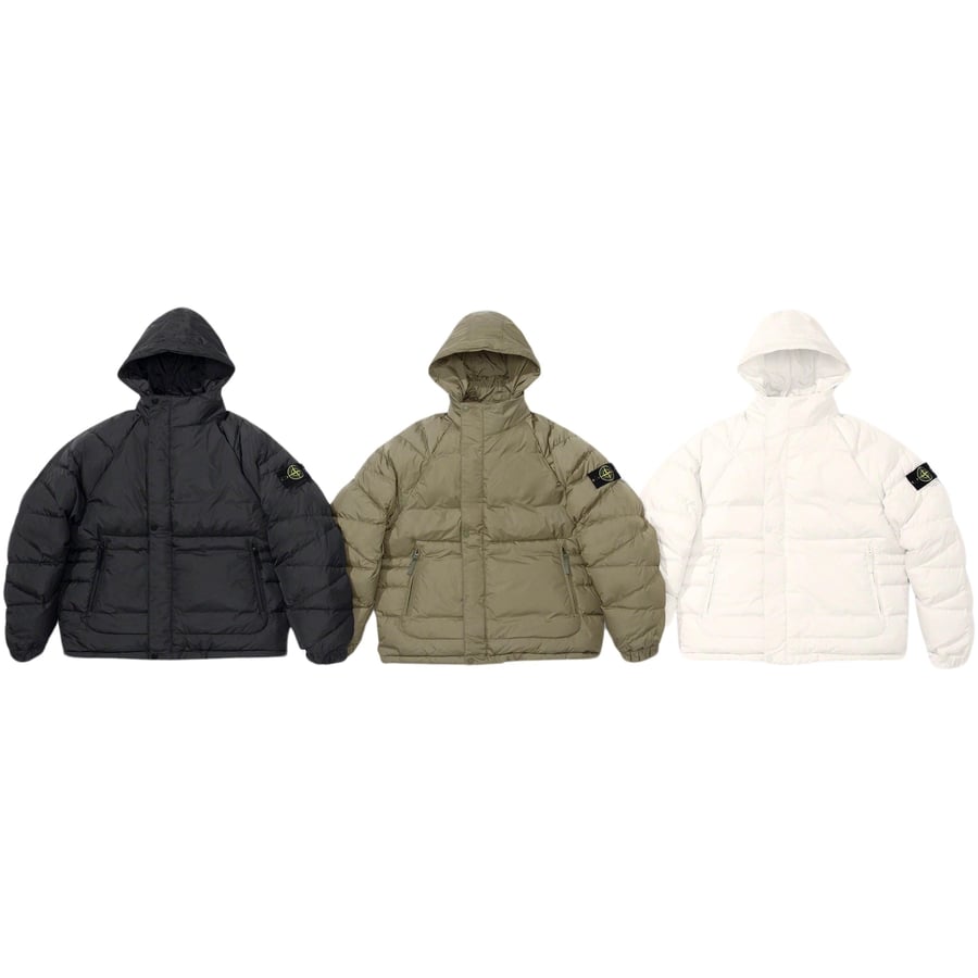 Details on Supreme Stone Island Reversible Down Puffer Jacket from fall winter
                                            2023 (Price is $998)