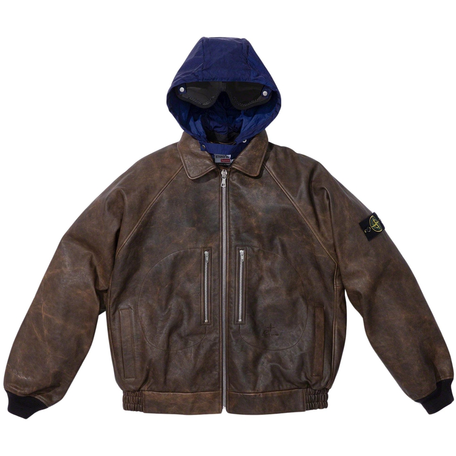 Details on Supreme Stone Island Leather Bomber Jacket  from fall winter
                                                    2023 (Price is $2598)
