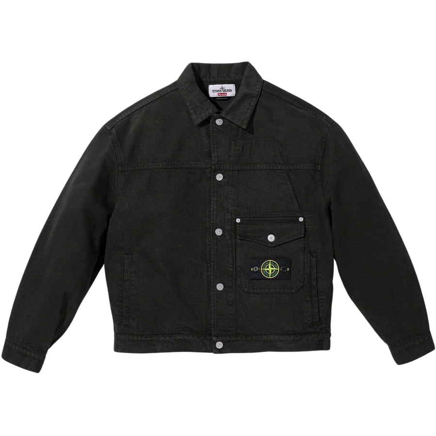 Details on Supreme Stone Island Denim Trucker Jacket  from fall winter
                                                    2023 (Price is $648)