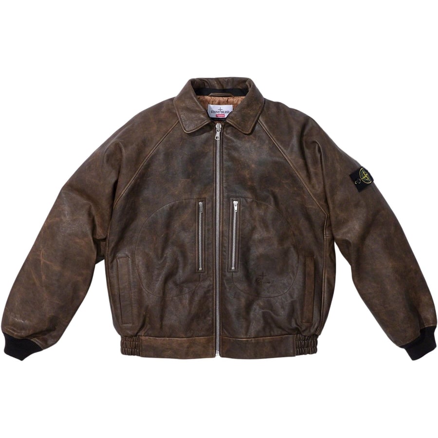 Details on Supreme Stone Island Leather Bomber Jacket  from fall winter
                                                    2023 (Price is $2598)