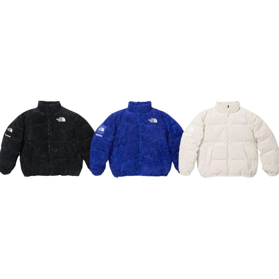 Details on Supreme The North Face Suede Nuptse Jacket from fall winter
                                            2023 (Price is $1098)