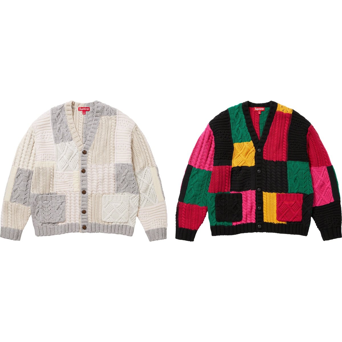 Details on Patchwork Cable Knit Cardigan from fall winter
                                            2023 (Price is $198)