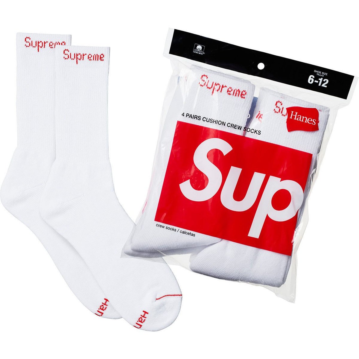 Details on Supreme Hanes Crew Socks (4 Pack) White from fall winter
                                                    2024 (Price is $24)