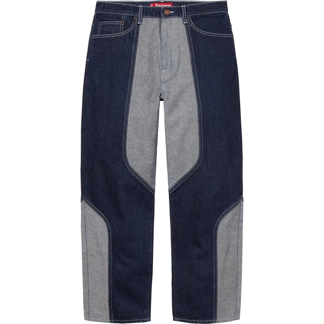 Details on 2-Tone Paneled Baggy Jean Blue from fall winter
                                                    2024 (Price is $188)