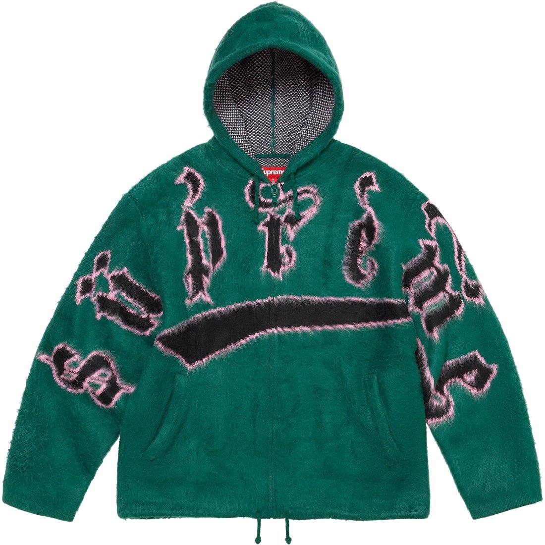 Details on Accent Brushed Zip Up Hooded Sweater Green from fall winter
                                                    2024 (Price is $188)