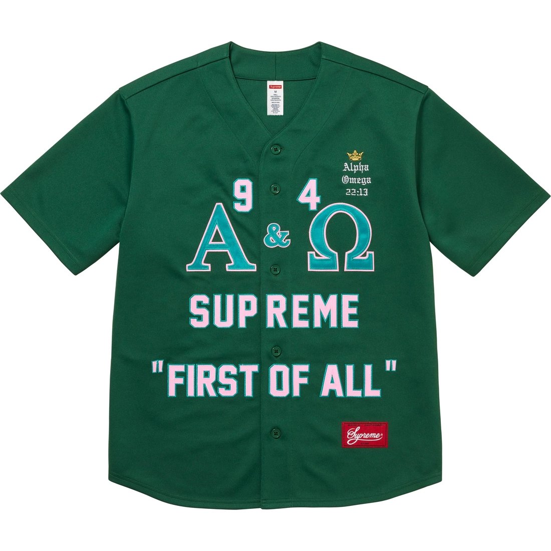 Details on Alpha Omega Baseball Jersey Green from fall winter
                                                    2024 (Price is $148)