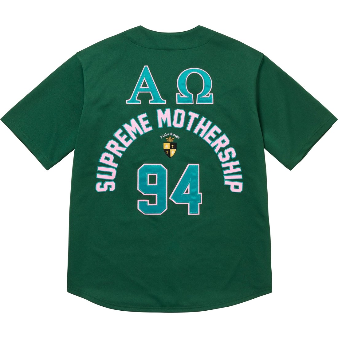 Details on Alpha Omega Baseball Jersey Green from fall winter
                                                    2024 (Price is $148)