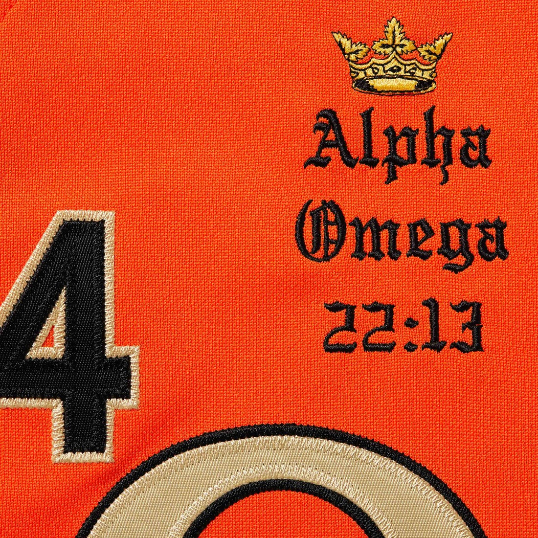 Details on Alpha Omega Baseball Jersey Orange from fall winter
                                                    2024 (Price is $148)