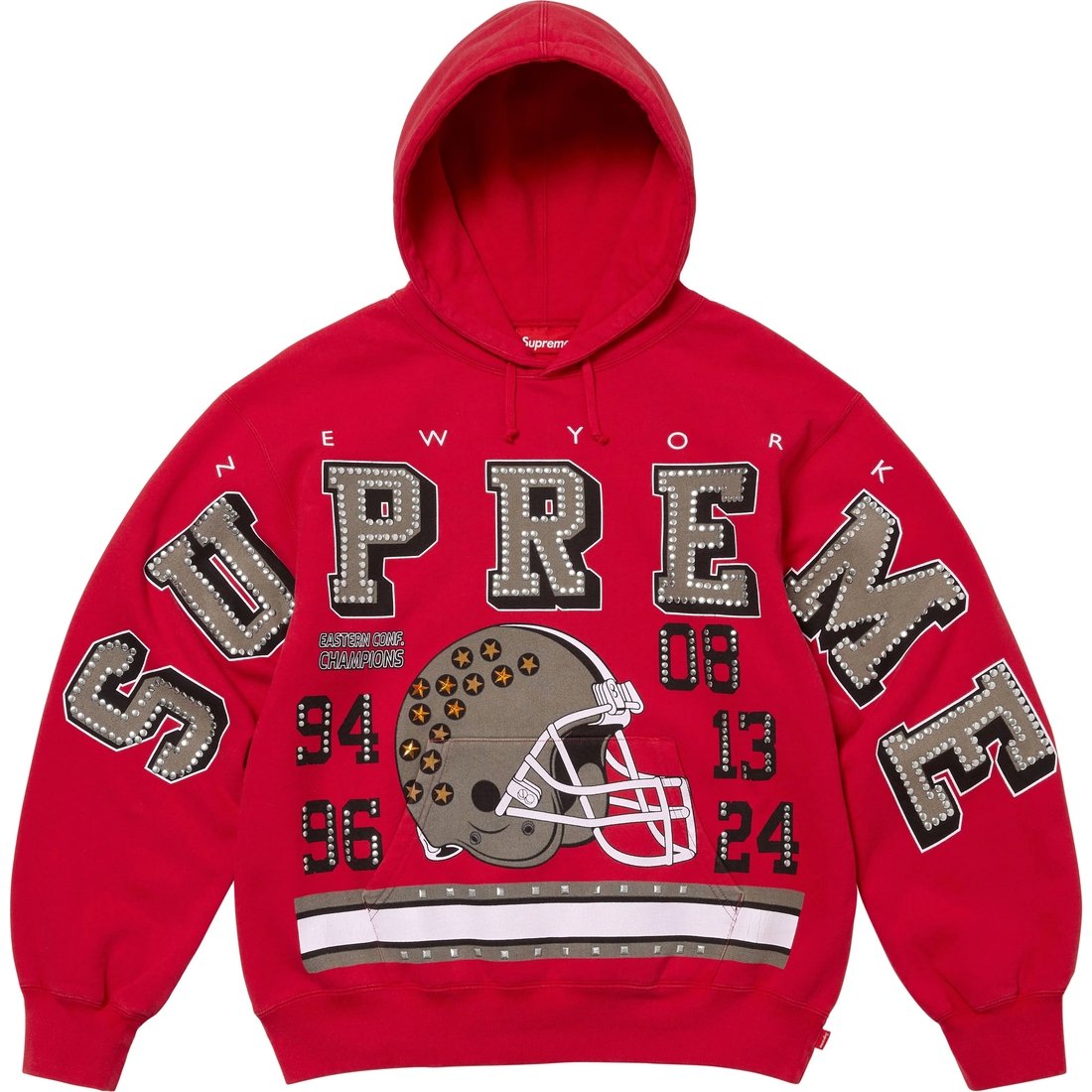 Details on Champions Studded Hooded Sweatshirt Red from fall winter
                                                    2024 (Price is $188)