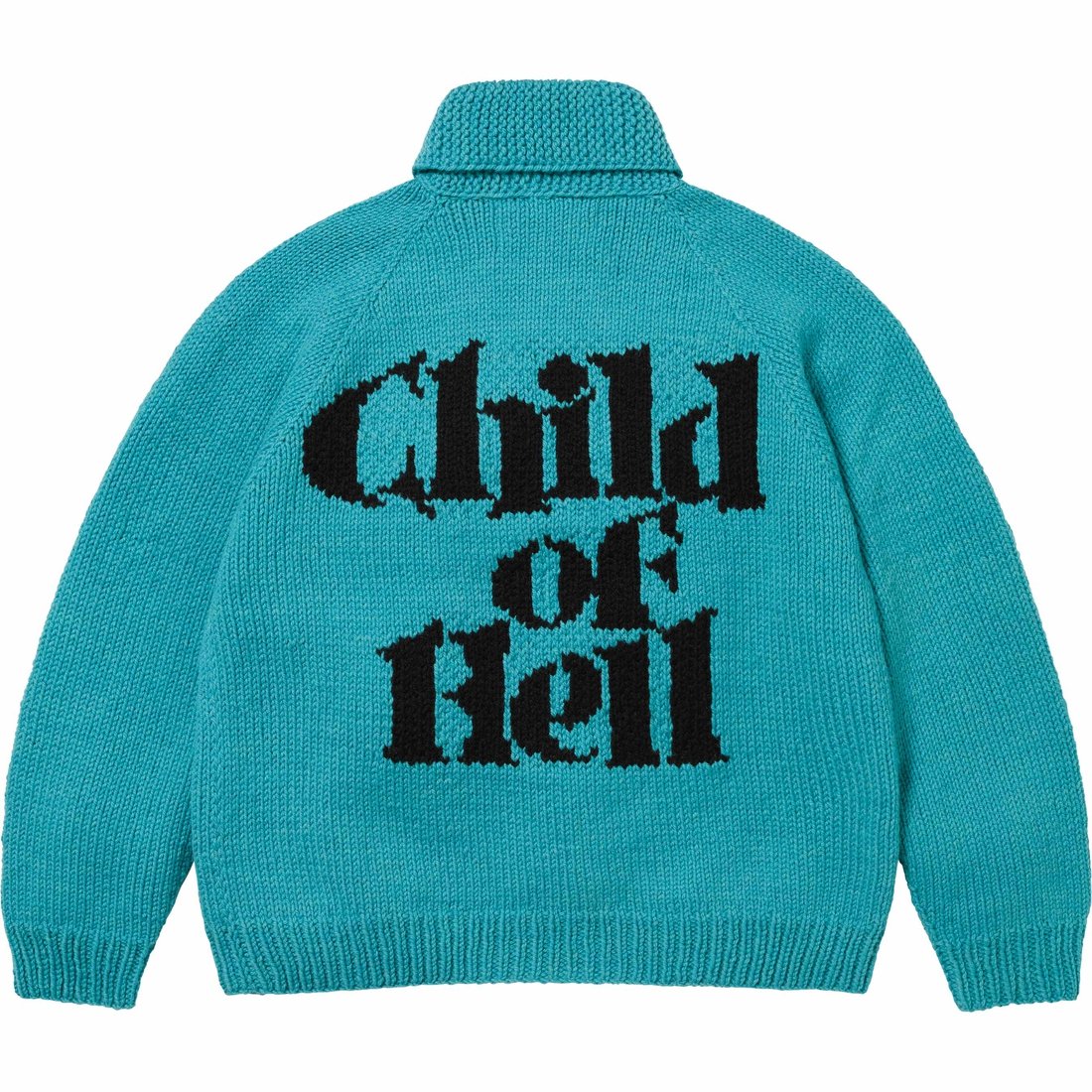 Details on Child Of Hell Cowichan Sweater Blue from fall winter
                                                    2024 (Price is $548)