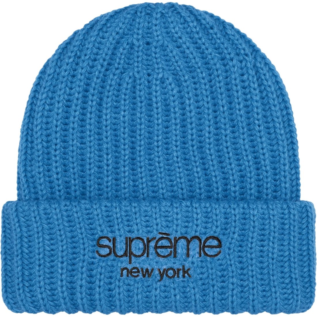 Details on Classic Logo Chunky Ribbed Beanie Blue from fall winter
                                                    2024 (Price is $40)