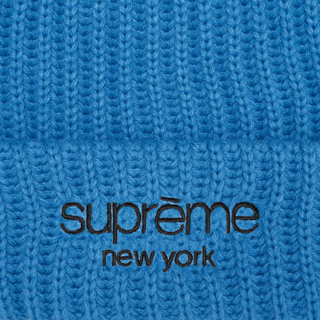 Details on Classic Logo Chunky Ribbed Beanie Blue from fall winter
                                                    2024 (Price is $40)