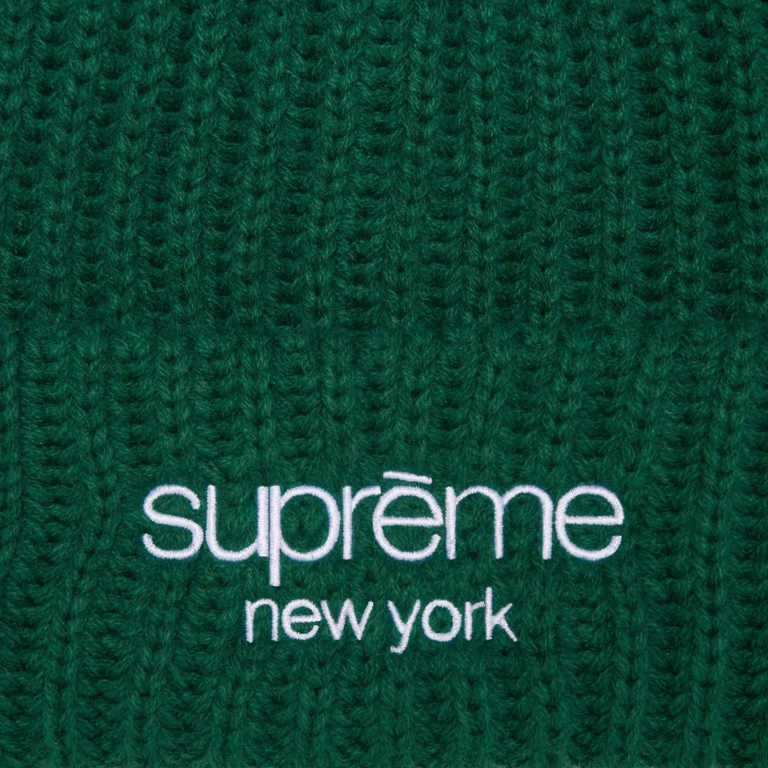 Details on Classic Logo Chunky Ribbed Beanie Dark Green from fall winter
                                                    2024 (Price is $40)