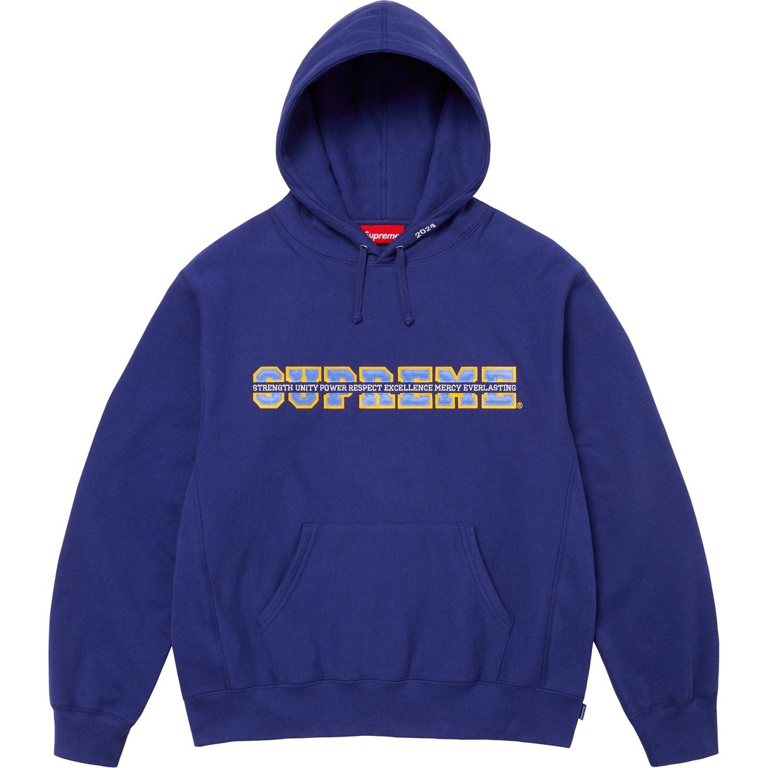 Details on Collegiate Acronym Hooded Sweatshirt Dark Royal from fall winter
                                                    2024 (Price is $158)