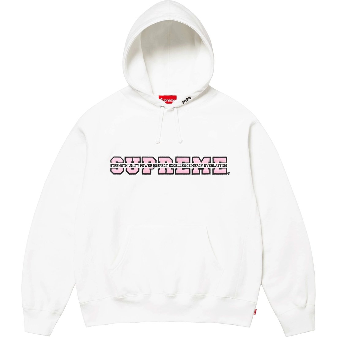 Details on Collegiate Acronym Hooded Sweatshirt White from fall winter
                                                    2024 (Price is $158)