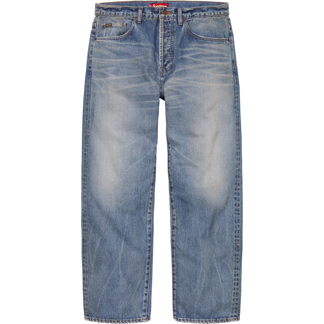 Details on Distressed Loose Fit Selvedge Jean Washed Indigo from fall winter
                                                    2024 (Price is $298)