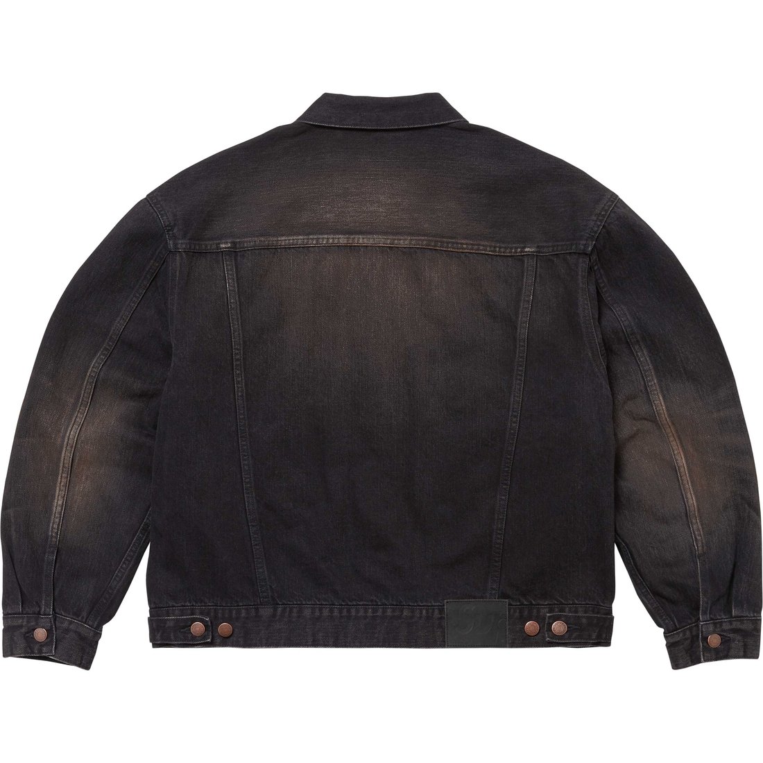 Details on Distressed Selvedge Trucker Jacket Washed Black from fall winter
                                                    2024 (Price is $368)