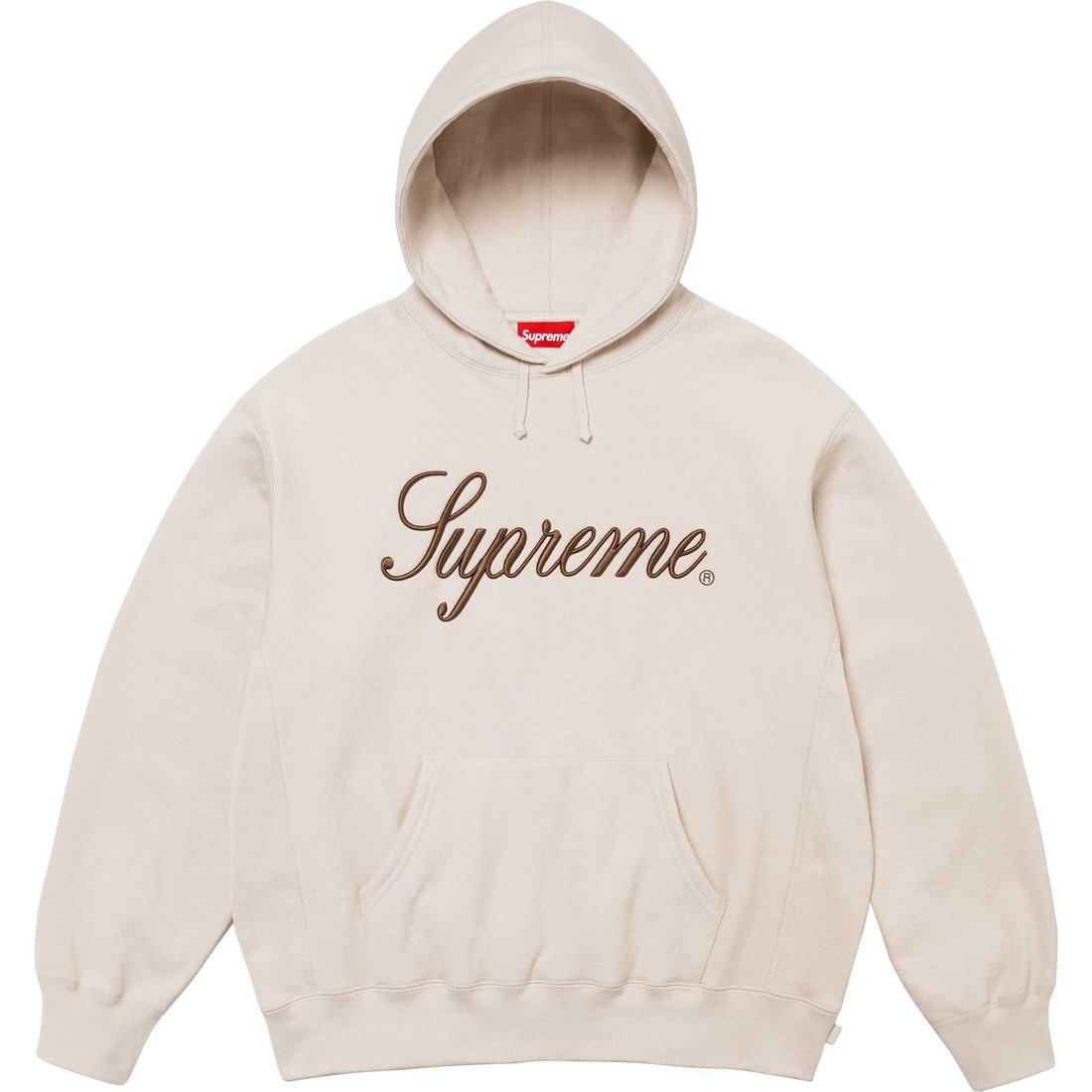 Details on Embroidered Script Hooded Sweatshirt Stone from fall winter
                                                    2024 (Price is $158)