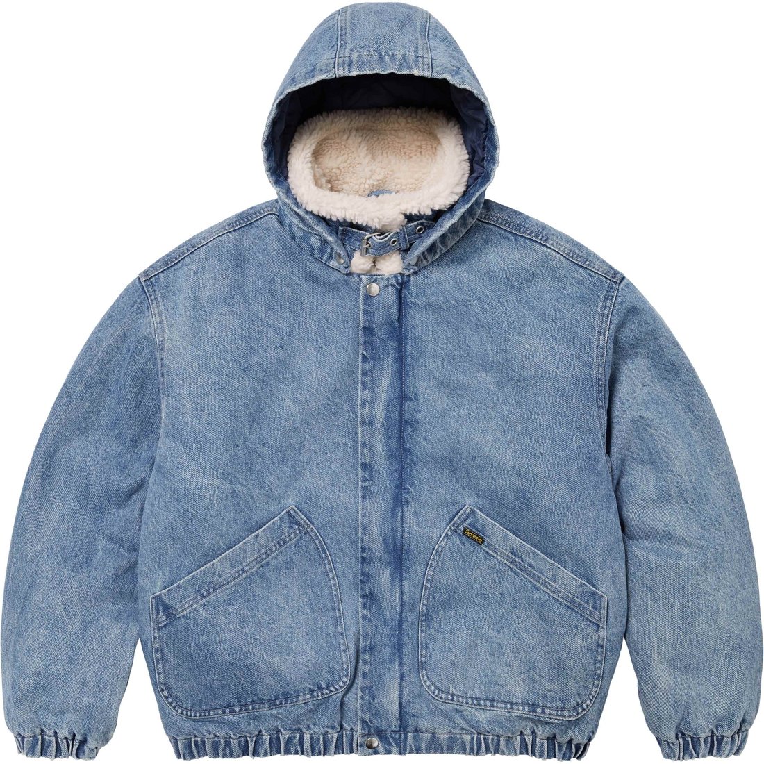 Details on Faux Shearling Lined Bomber Jacket Denim from fall winter
                                                    2024 (Price is $248)