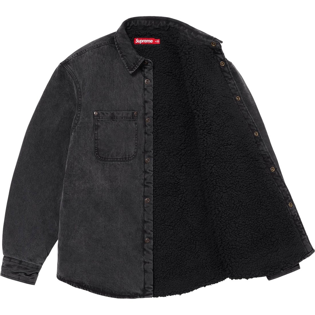 Details on Faux Shearling Lined Work Shirt Black Denim from fall winter
                                                    2024 (Price is $158)