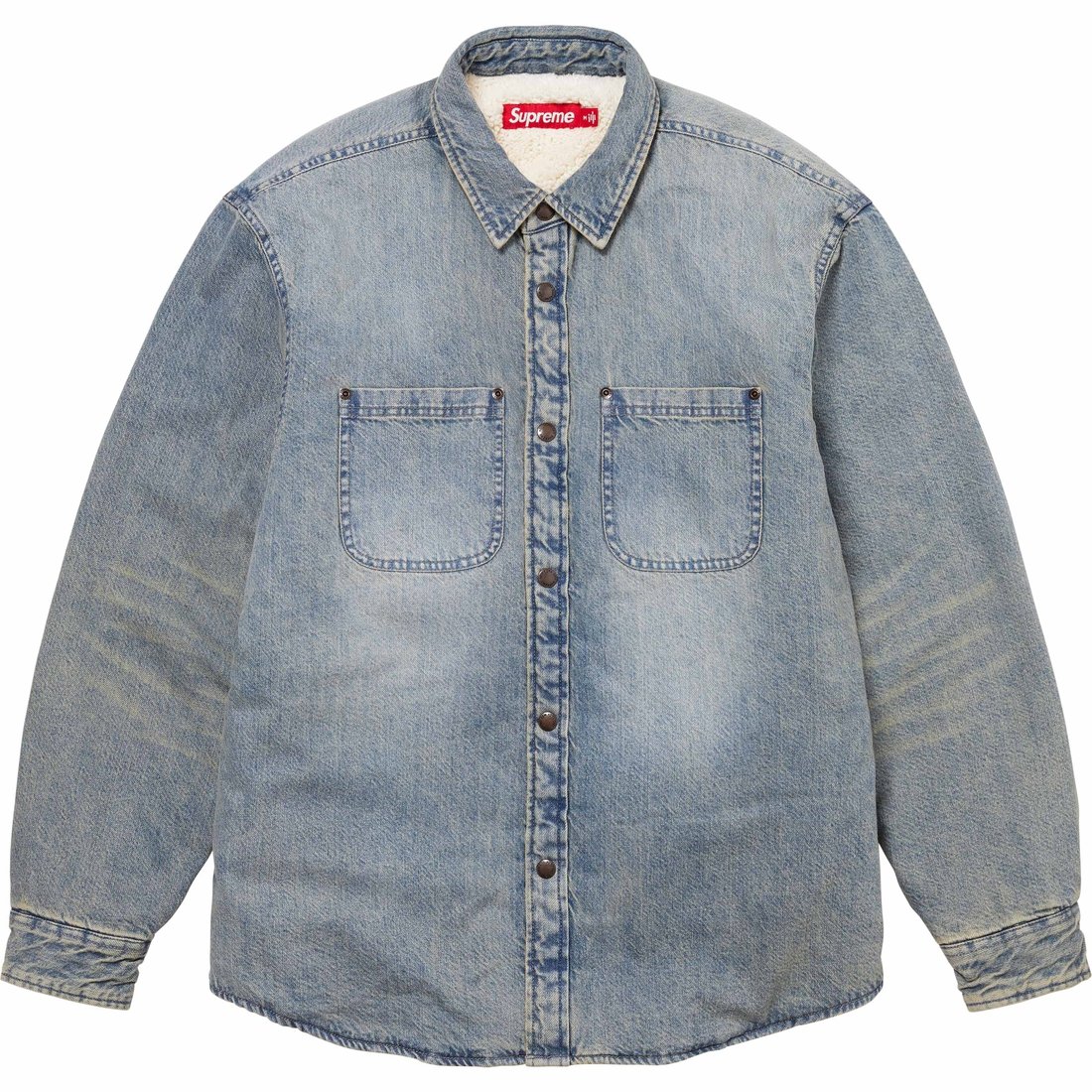 Details on Faux Shearling Lined Work Shirt Washed Indigo Denim from fall winter
                                                    2024 (Price is $158)