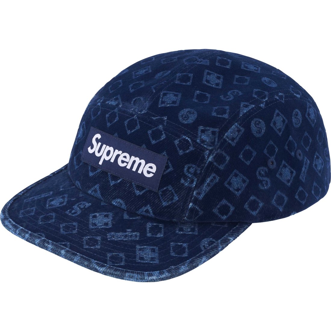 Details on Flocked Denim Camp Cap Blue from fall winter
                                                    2024 (Price is $54)