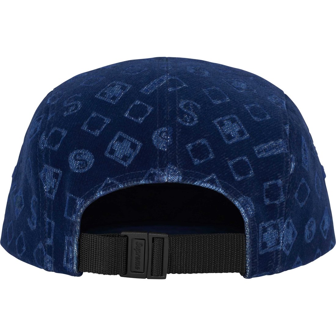 Details on Flocked Denim Camp Cap Blue from fall winter
                                                    2024 (Price is $54)