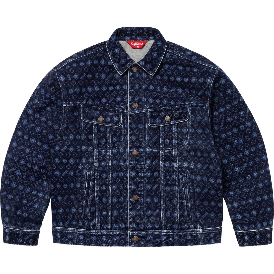 Details on Flocked Denim Trucker Jacket Blue from fall winter
                                                    2024 (Price is $228)