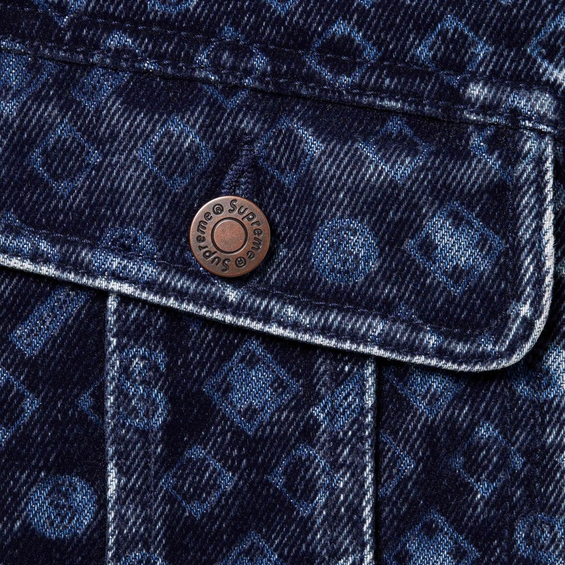 Details on Flocked Denim Trucker Jacket Blue from fall winter
                                                    2024 (Price is $228)