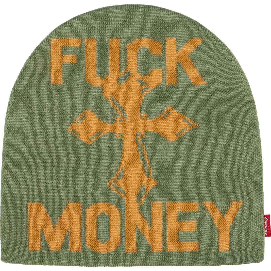 Details on Fuck Money Beanie Olive from fall winter
                                                    2024 (Price is $40)