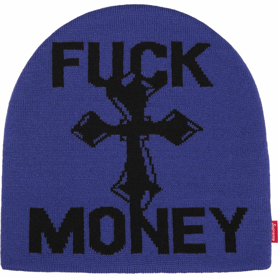 Details on Fuck Money Beanie Royal from fall winter
                                                    2024 (Price is $40)