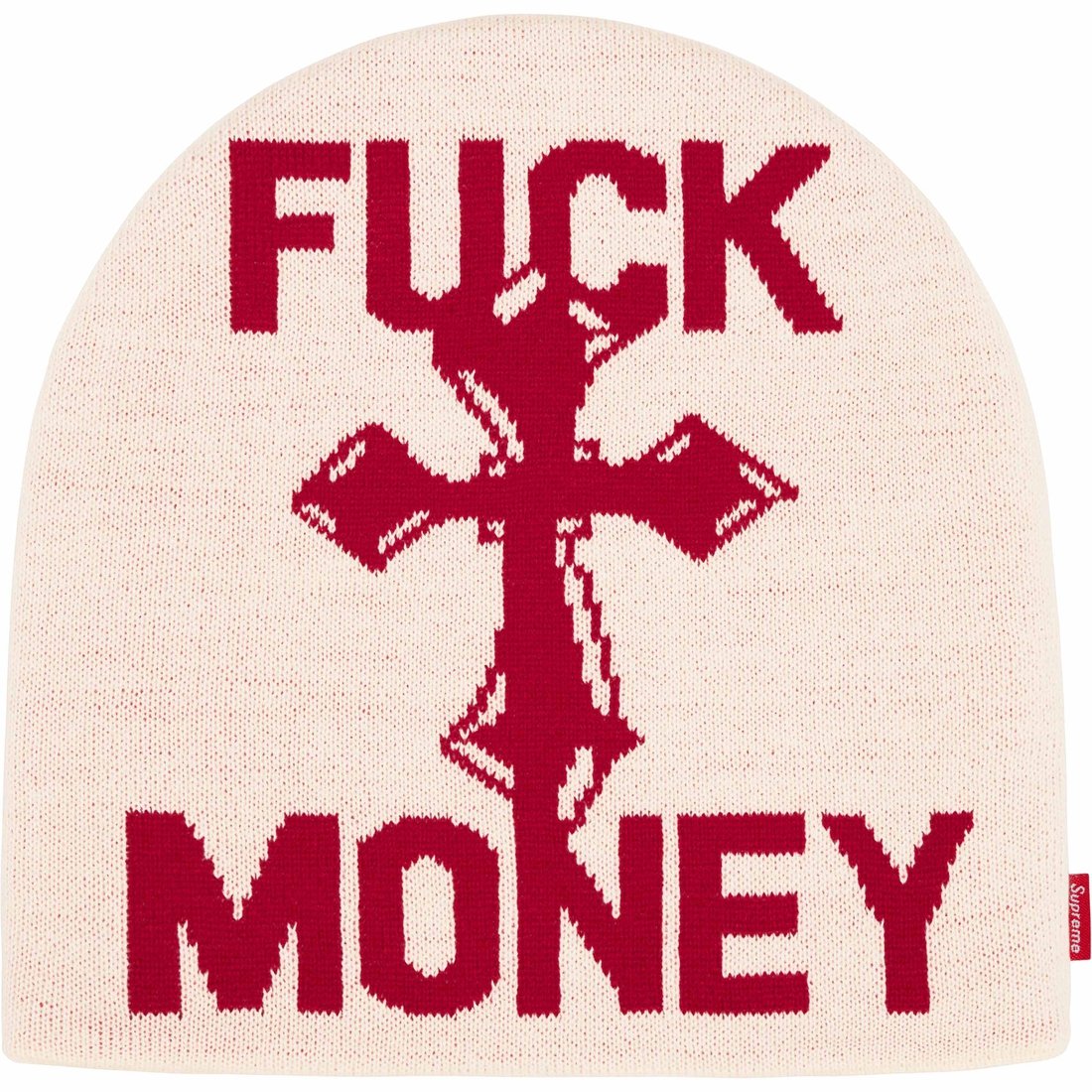 Details on Fuck Money Beanie Stone from fall winter
                                                    2024 (Price is $40)